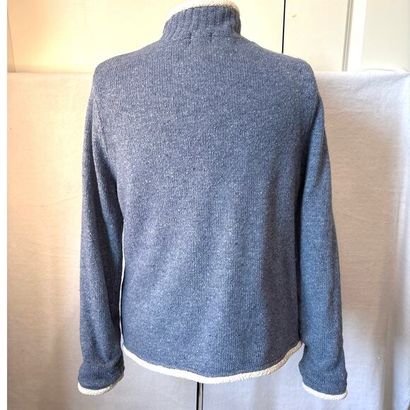 LL Bean Women’s Medium Blue Fair Isle Lambs Wool Full Zip Sherpa Lined Cardigan - Picture 4 of 9